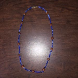 royal blue necklace with brown beads